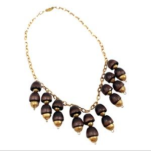 Antique Brass Acorn Fringe Charm Choker Necklace